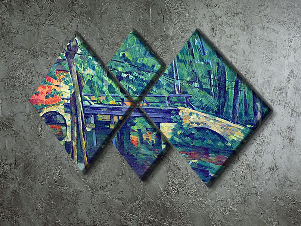 A beautiful multi-panel canvas artwork featuring Cezanne's 'Bridge in the Forest', showcasing four equal square sections with vibrant colors.